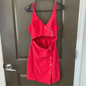 Sequin Hearts Vibrant Red Cut Out Button Down Ribbed Back Dress Size L